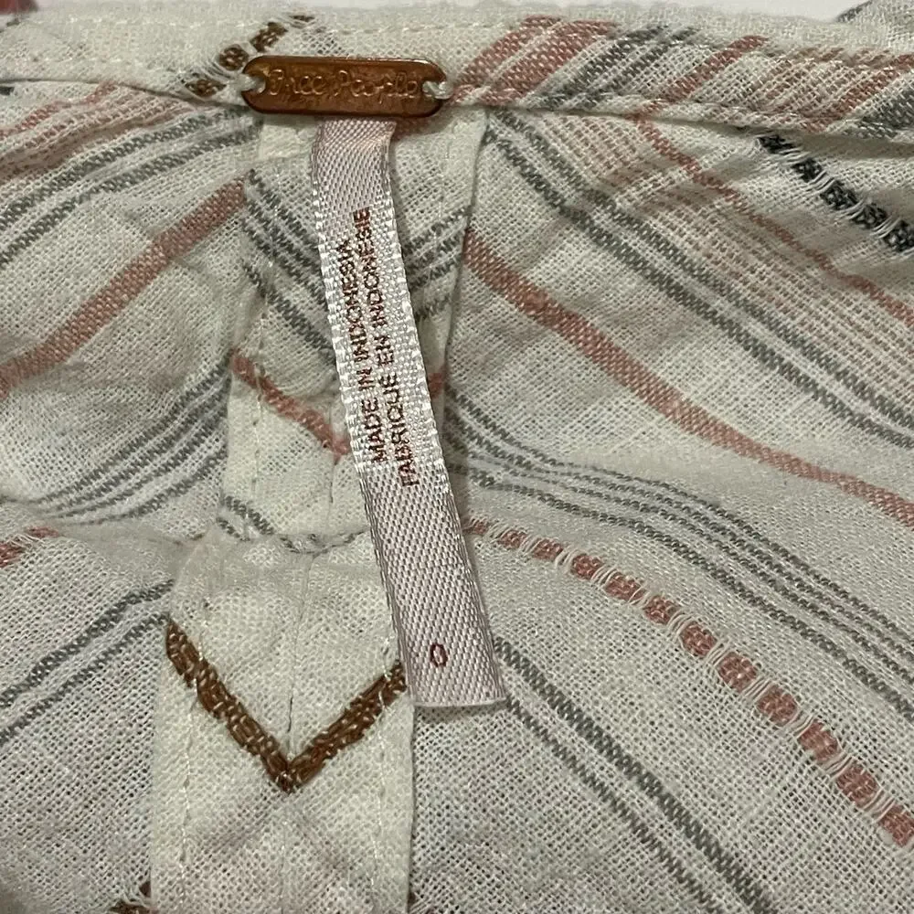 Free People Chevron Stripe Tie Front Tank - Ivory Multi - 0